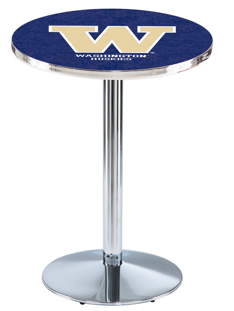 L214 University of Washington 36" Tall - 30" Top Pub Table with Chrome Finish
