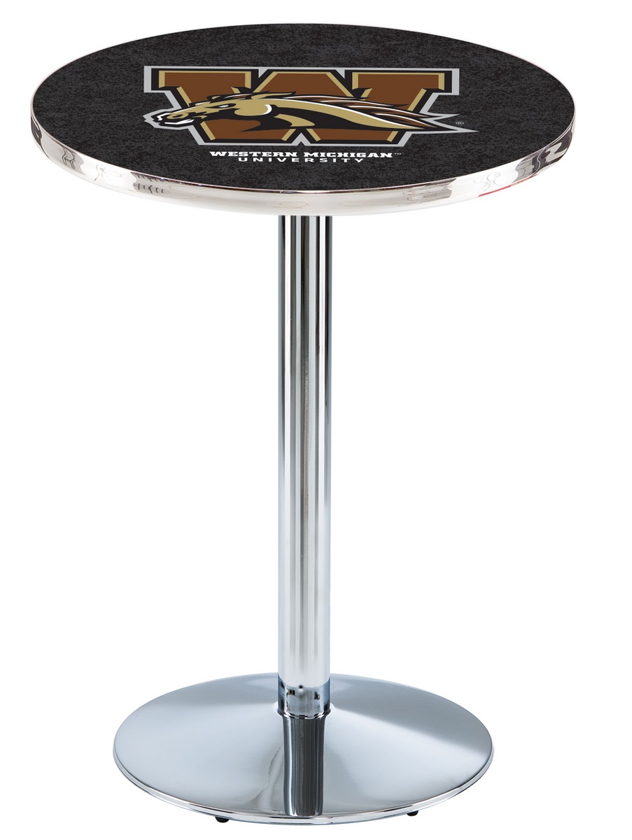 L214 Western Michigan University 42" Tall - 30" Top Pub Table with Chrome Finish