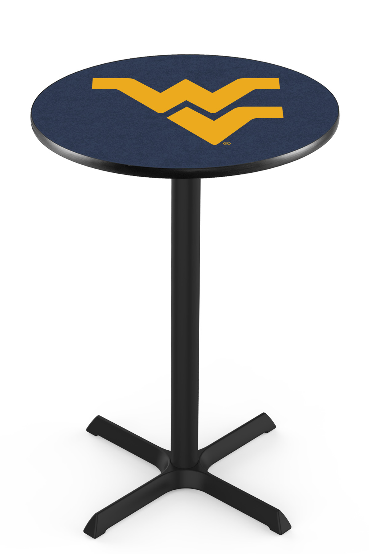L211 West Virginia University 42" Tall - 30" Top Pub Table with Black Wrinkle Finish