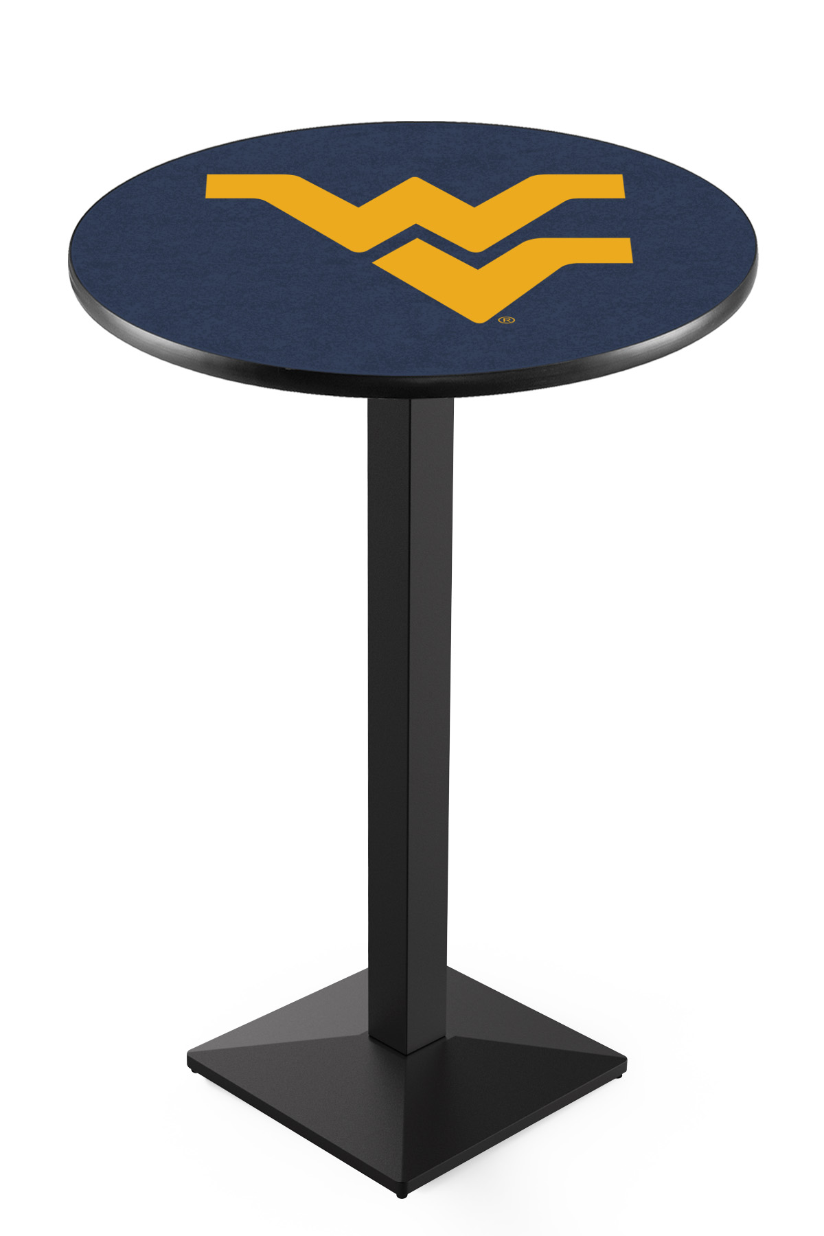L217 West Virginia University 36" Tall - 30" Top Pub Table with Black Wrinkle Finish