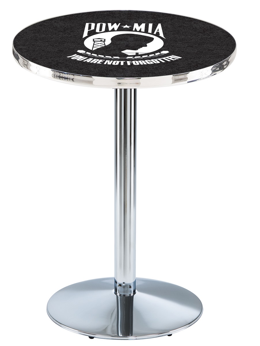 L214 POW/MIA 36" Tall - 30" Top Pub Table with Chrome Finish