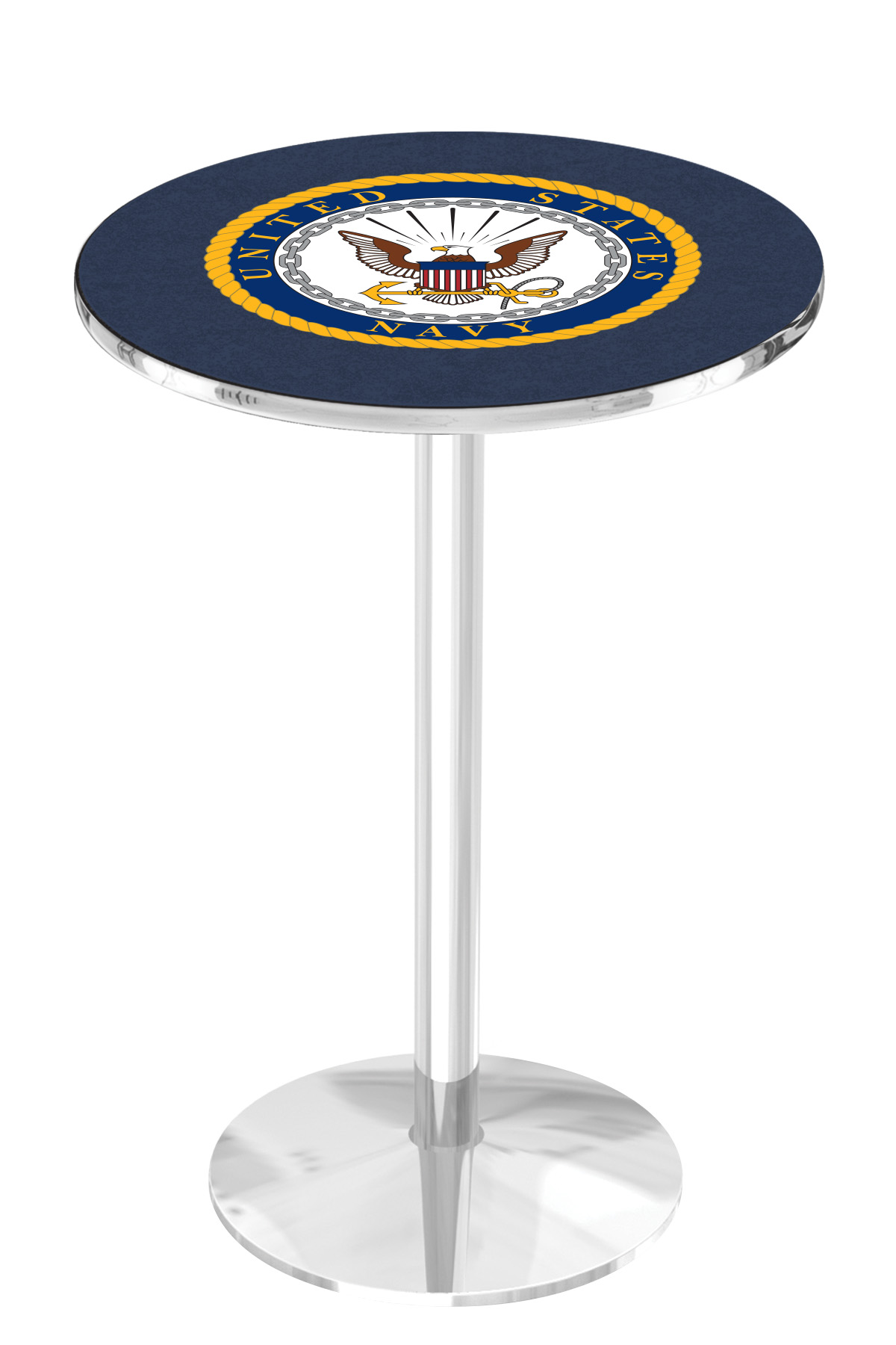 L214 United States Navy 36" Tall - 30" Top Pub Table with Chrome Finish