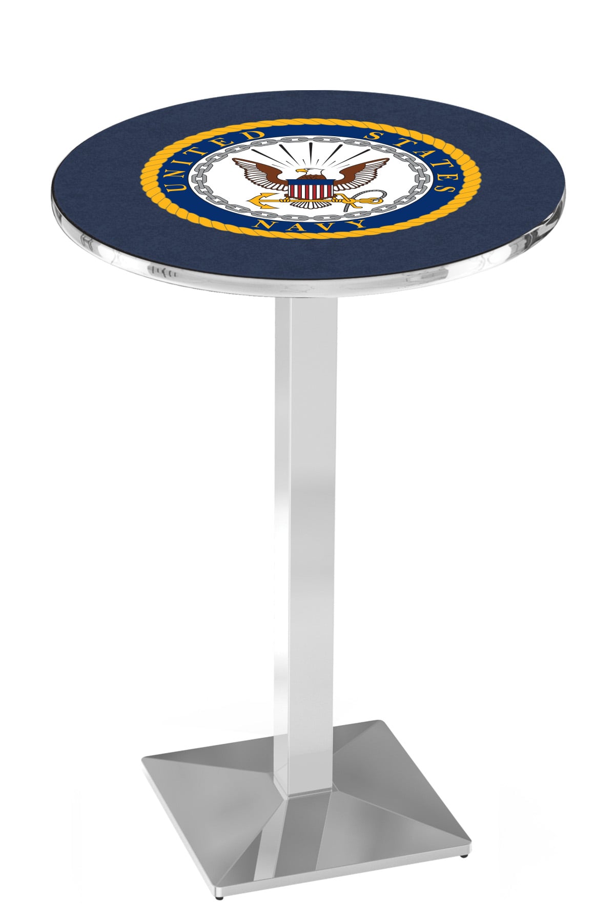 L217 United States Navy 36" Tall - 30" Top Pub Table with Chrome Finish