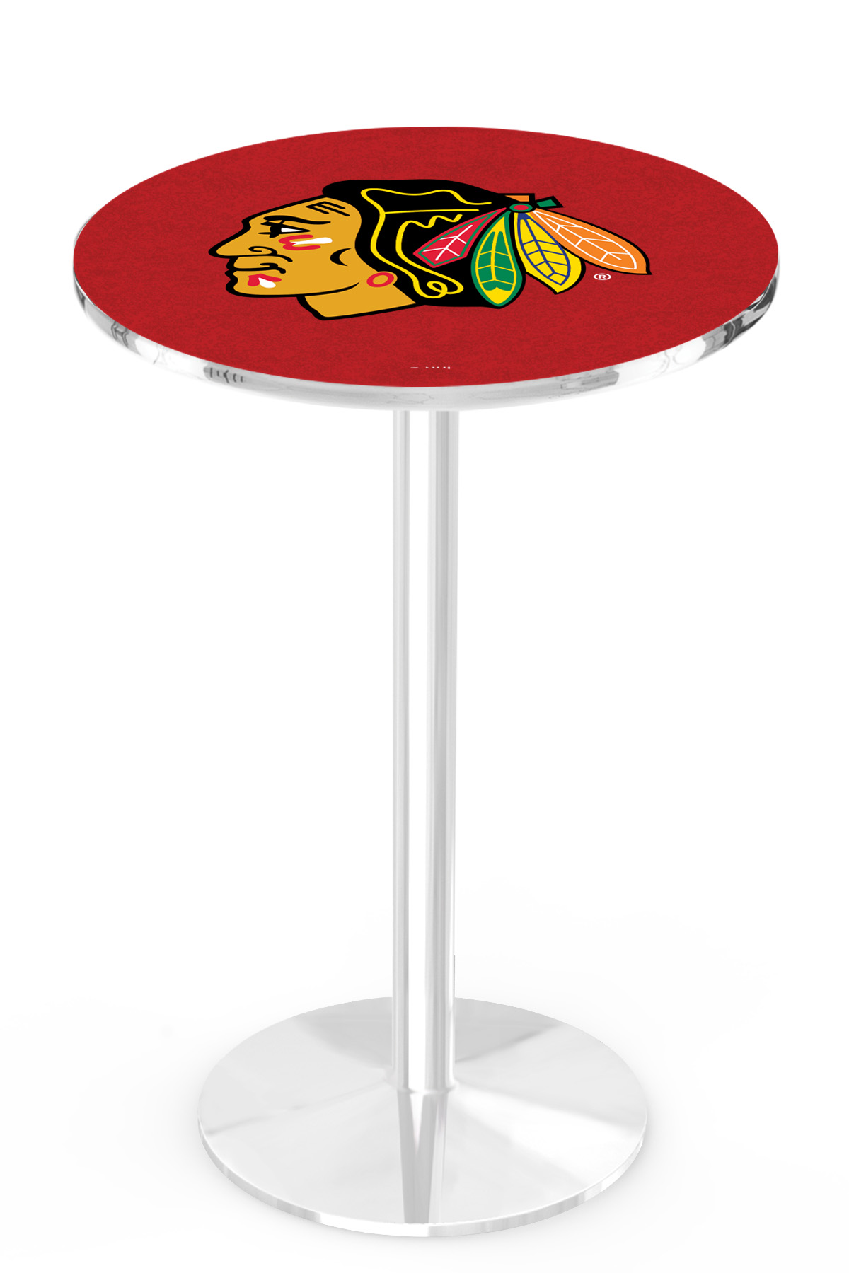 L214 Chicago Blackhawks (Red Background) 42" Tall - 30" Top Pub Table with Chrome Finish