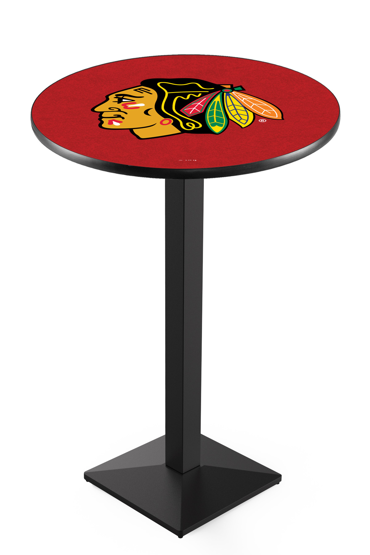 L217 Chicago Blackhawks (Red Background) 36" Tall - 30" Top Pub Table with Black Wrinkle Finish