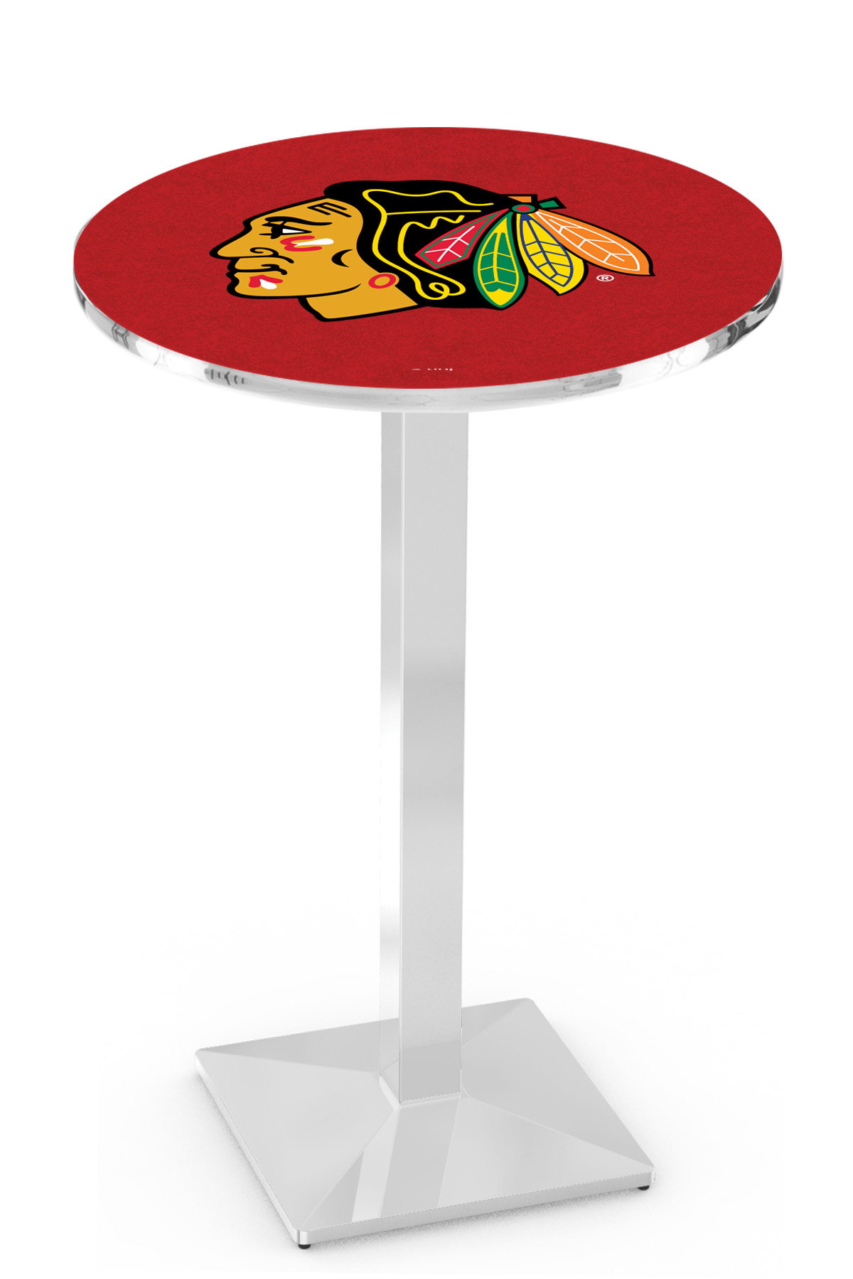 L217 Chicago Blackhawks (Red Background) 42" Tall - 30" Top Pub Table with Chrome Finish