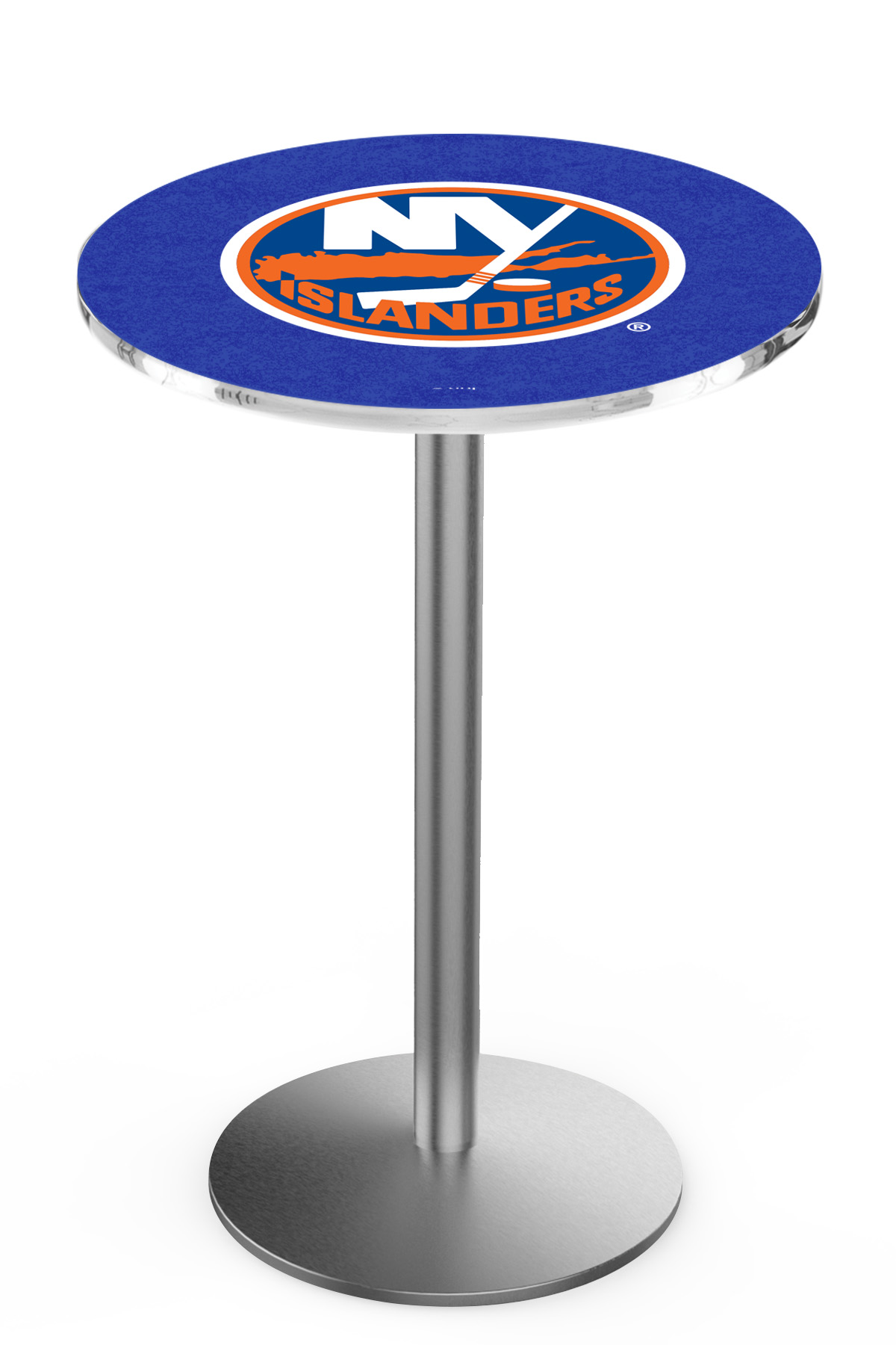 L214 New York Islanders 36" Tall - 30" Top Pub Table with Stainless Finish