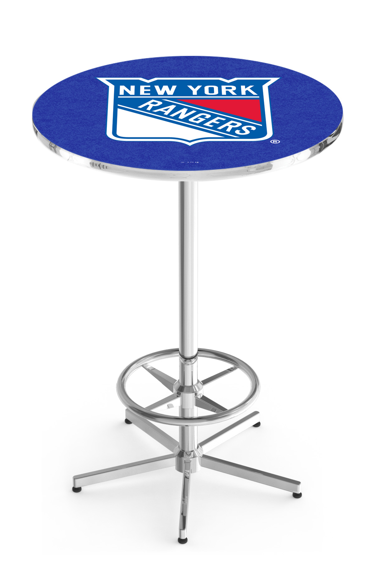 L216 New York Rangers 42" Tall - 30" Top Pub Table with Chrome Finish