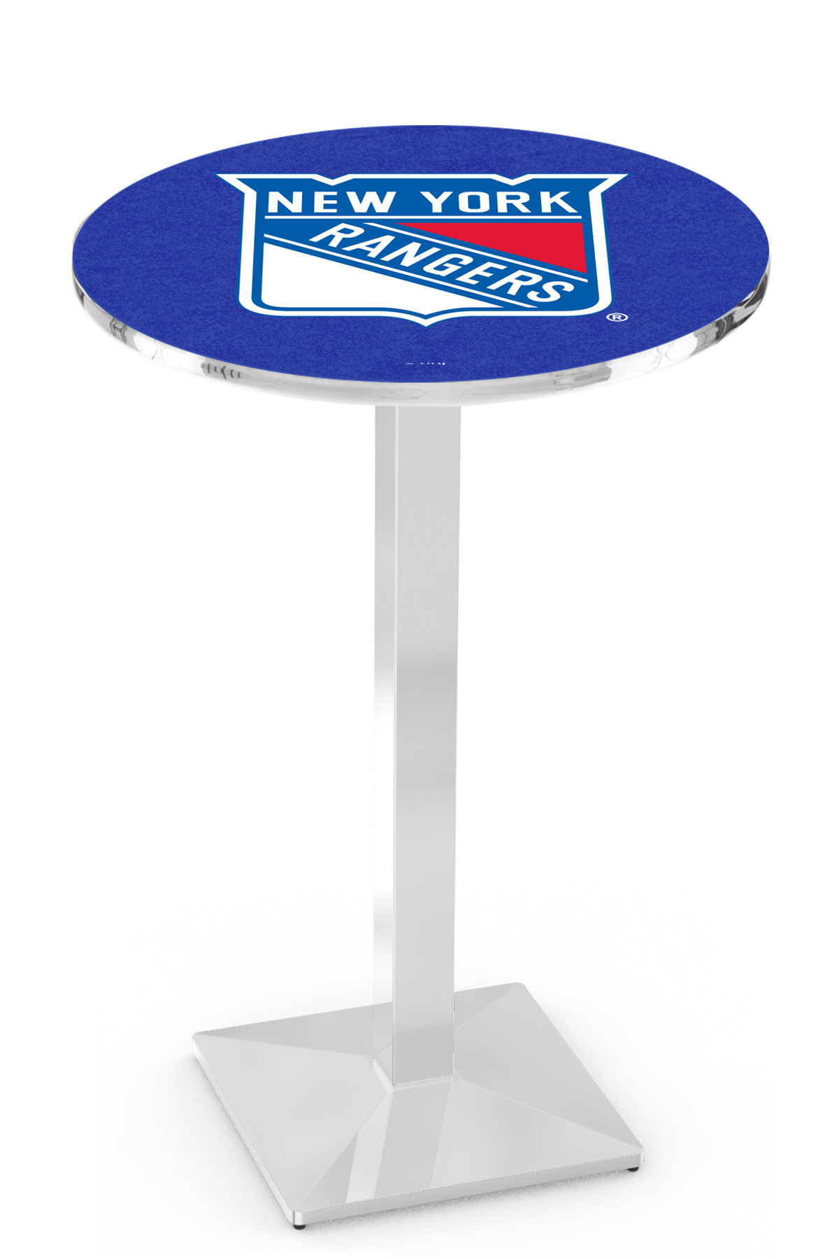 L217 New York Rangers 42" Tall - 30" Top Pub Table with Chrome Finish