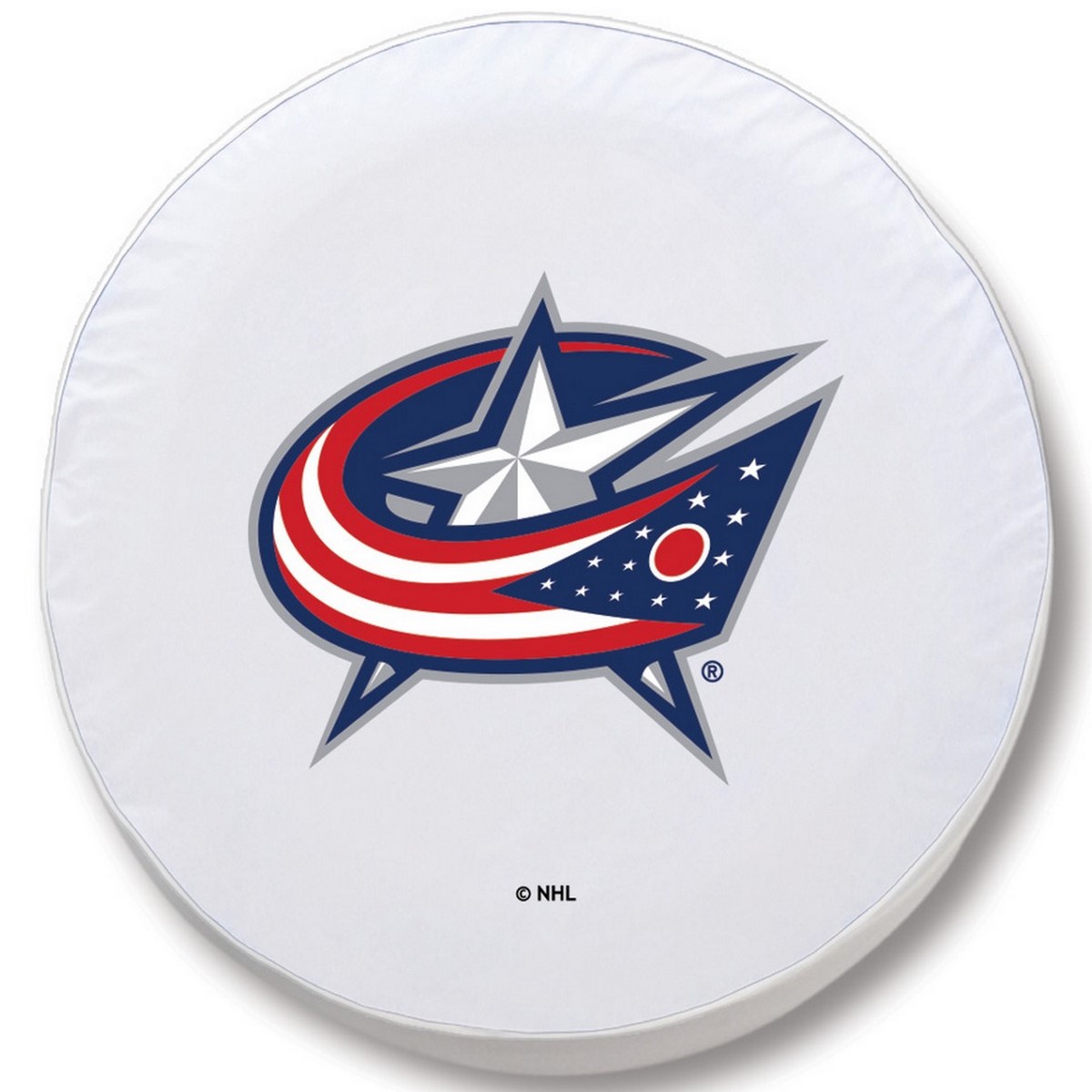 TCJColBluWT-27 x 8 Columbus Blue Jackets Tire Cover-White