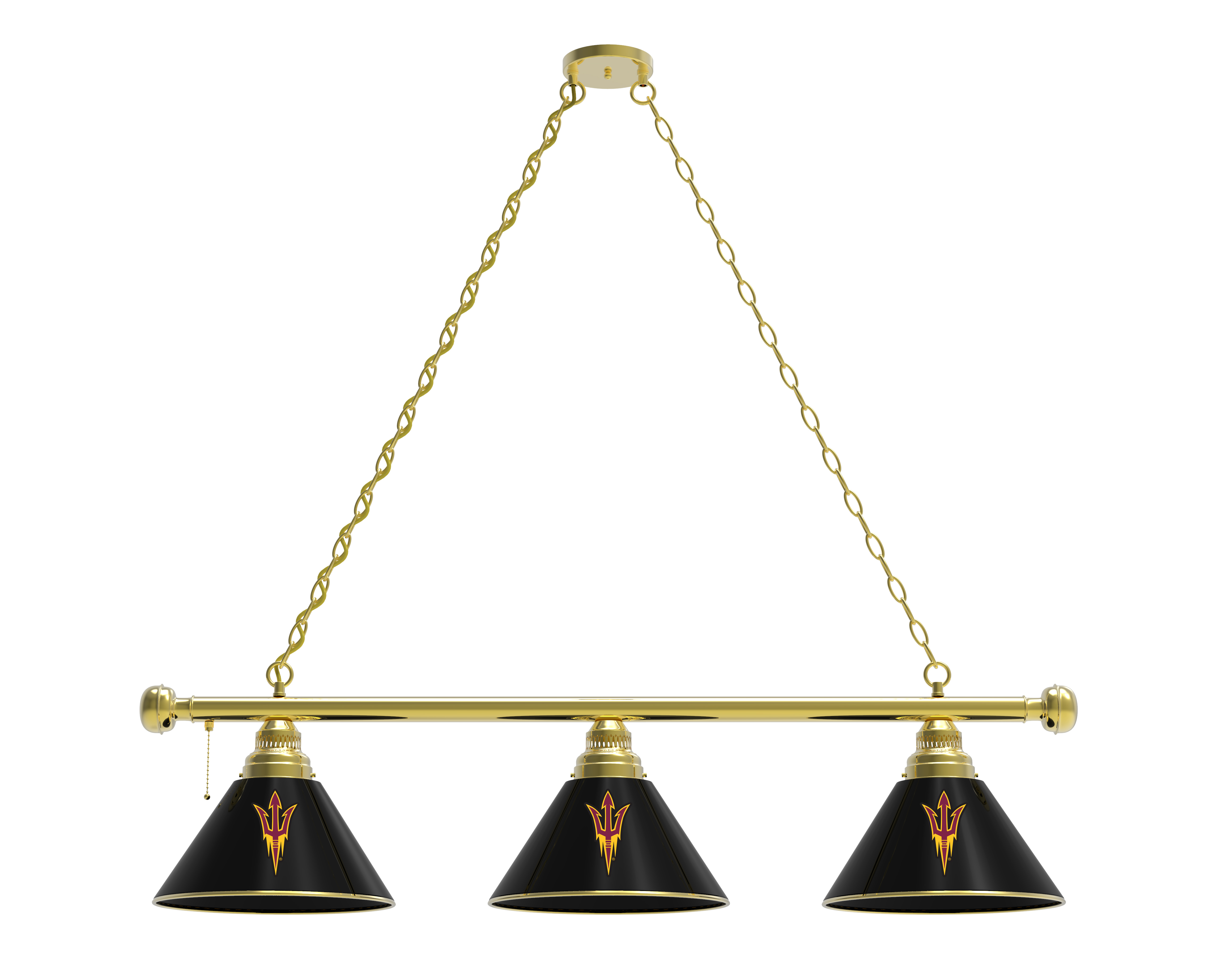 BL3BRArizSt-F Arizona State 3 Shade Billiard Light with Pitchfork Logo