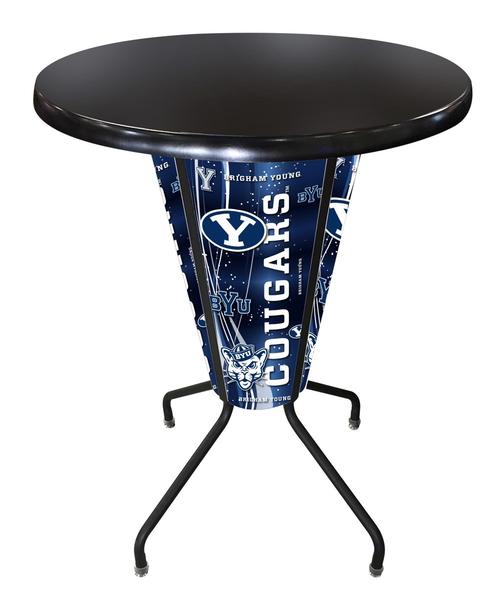 L218B42BrigYnOD36RBlk Lighted Brigham Young Pub Table