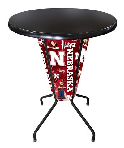 L218B42NebrUnOD36RBlk Lighted Nebraska Pub Table
