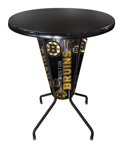 L218B42BosBruOD36RBlk Lighted Boston Bruins Pub Table