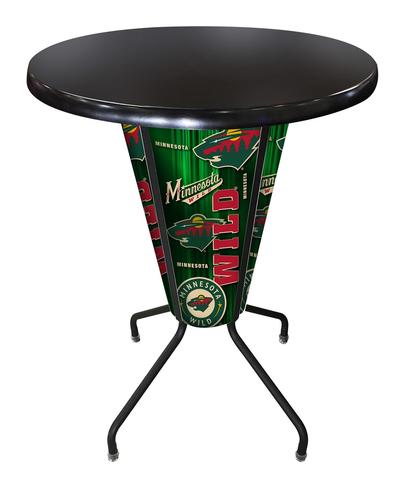 L218B42MinWldOD36RBlk Lighted Minnesota Wild Pub Table