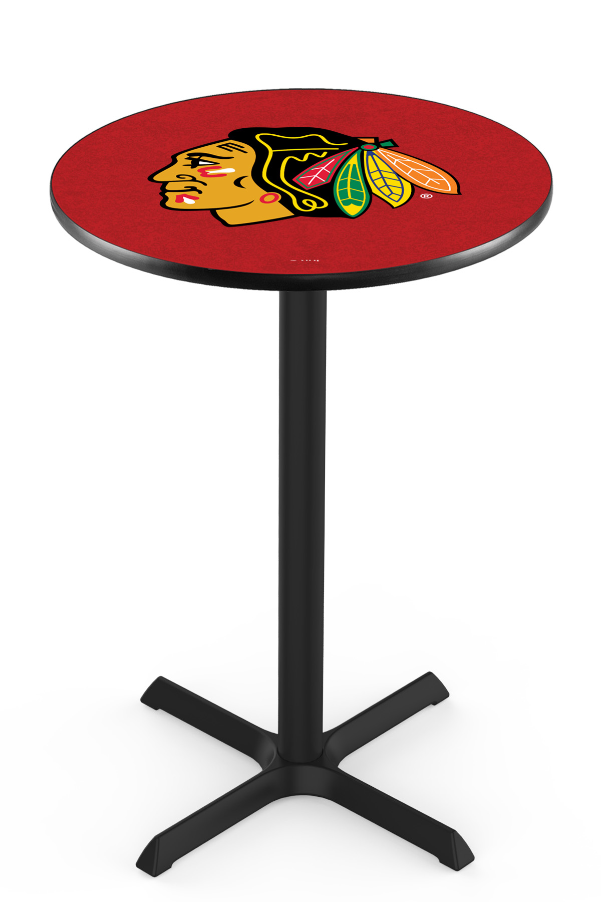 L211 Chicago Blackhawks (Red Background) 36" Tall - 36" Top Pub Table with Black Wrinkle Finish