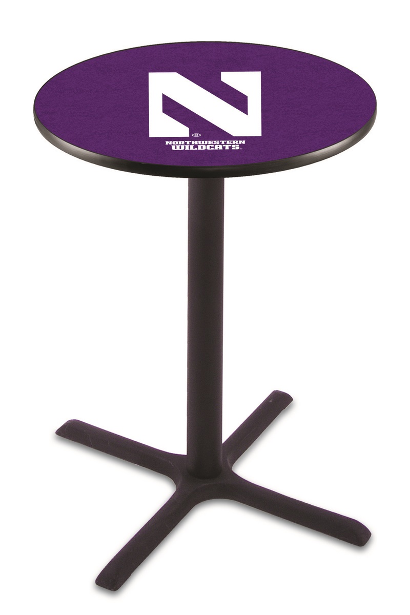 L211 Northwestern University 36" Tall - 36" Top Pub Table with Black Wrinkle Finish