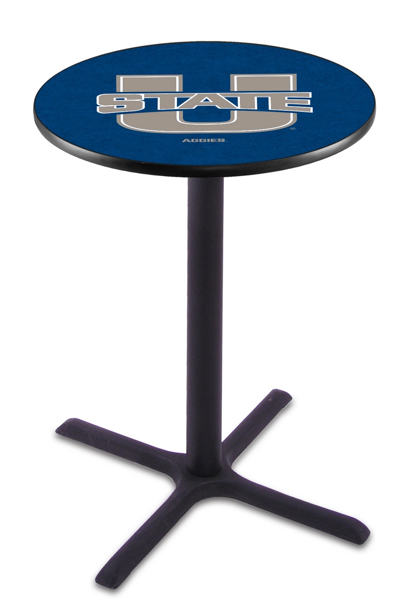 L211 Utah State University 36" Tall - 36" Top Pub Table with Black Wrinkle Finish