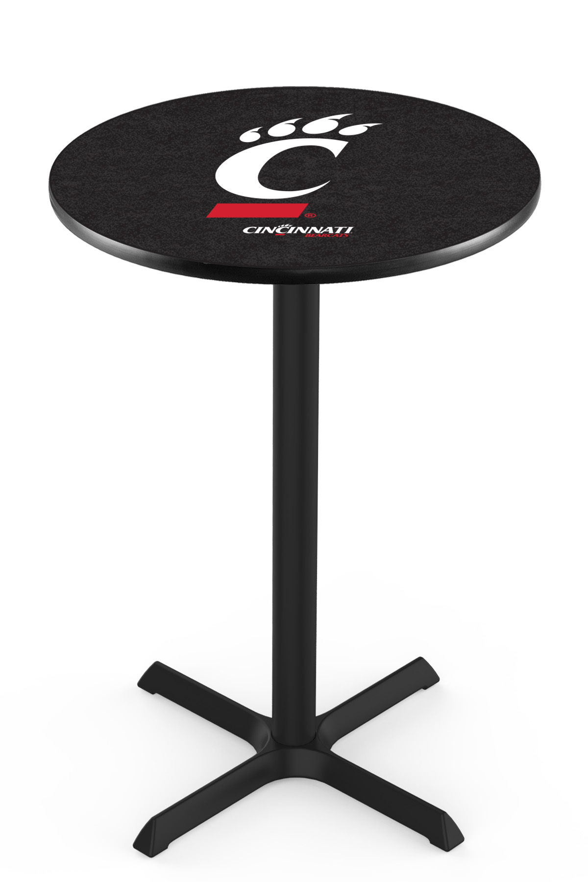 L211 University of Cincinnati 42" Tall - 36" Top Pub Table with Black Wrinkle Finish