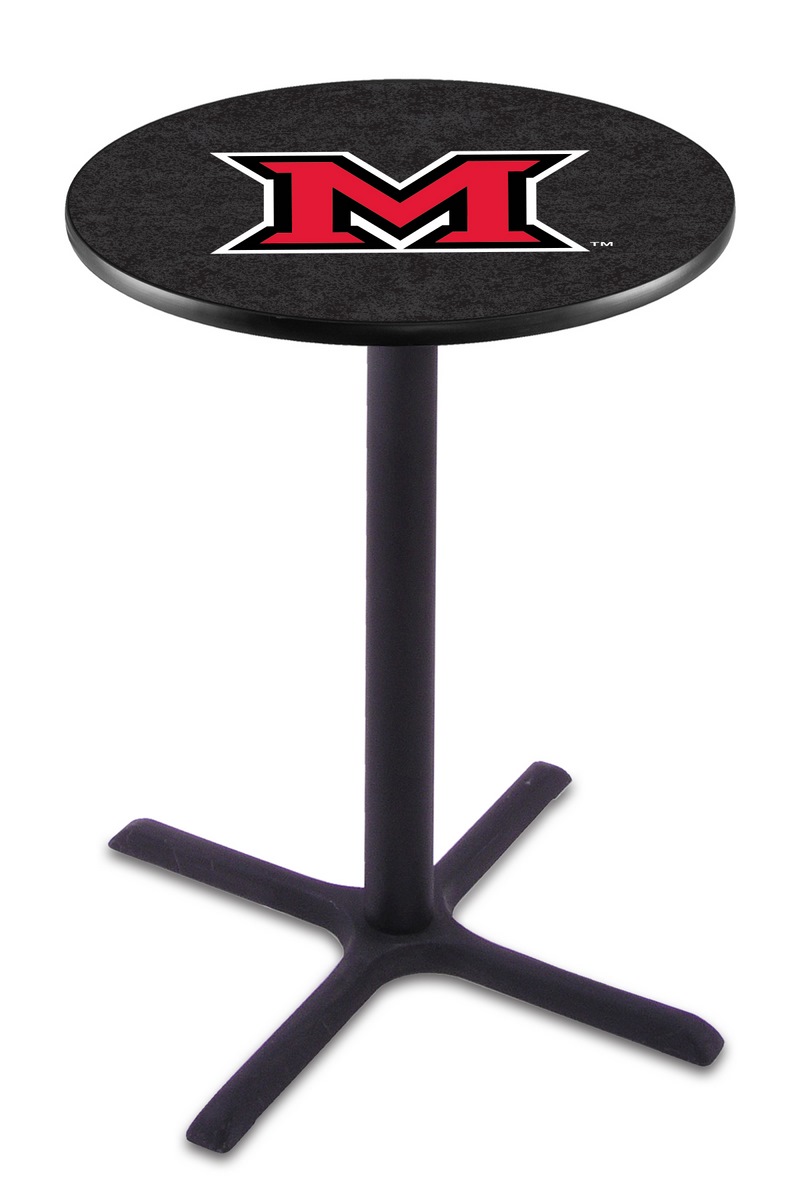 L211 Miami University (OH) 42" Tall - 36" Top Pub Table with Black Wrinkle Finish