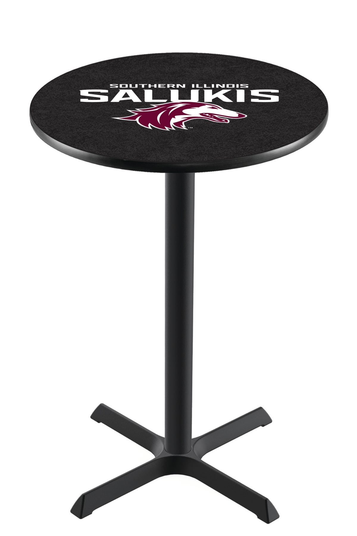 L211 Southern Illinois University 42" Tall - 36" Top Pub Table with Black Wrinkle Finish