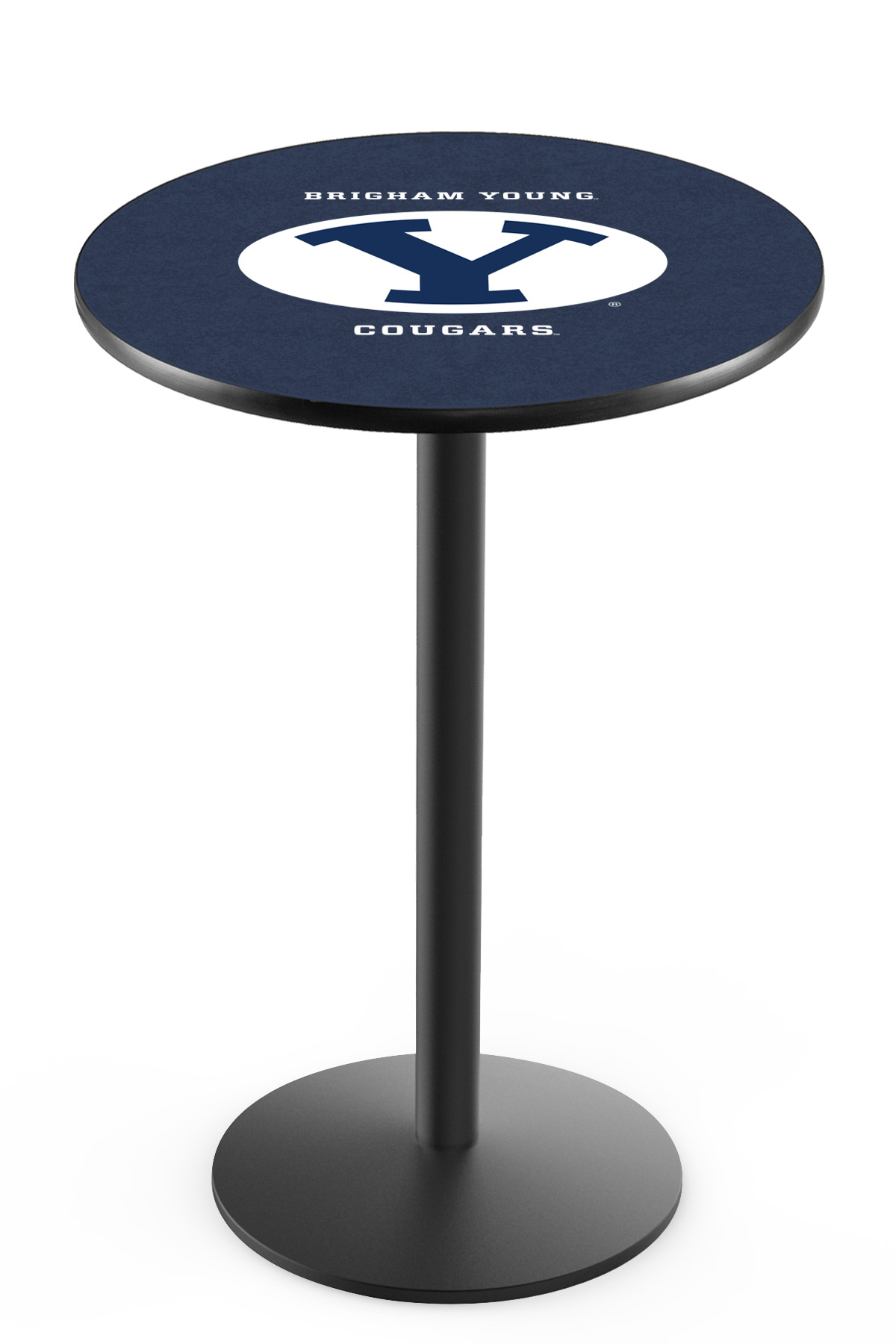 L214 Brigham Young University 36" Tall - 36" Top Pub Table with Black Wrinkle Finish