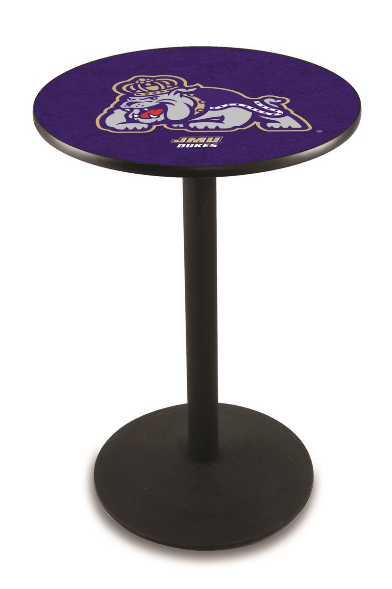 L214 James Madison University 36" Tall - 36" Top Pub Table with Black Wrinkle Finish