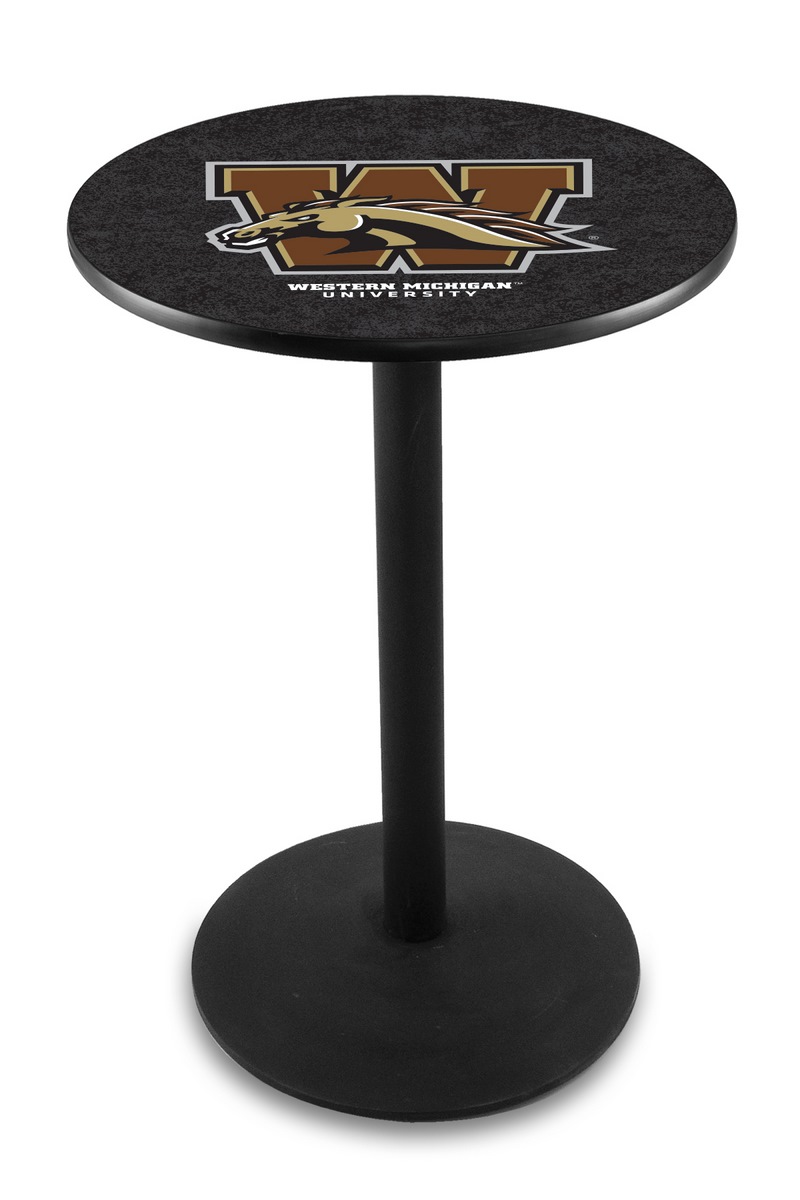 L214 Western Michigan University 36" Tall - 36" Top Pub Table with Black Wrinkle Finish