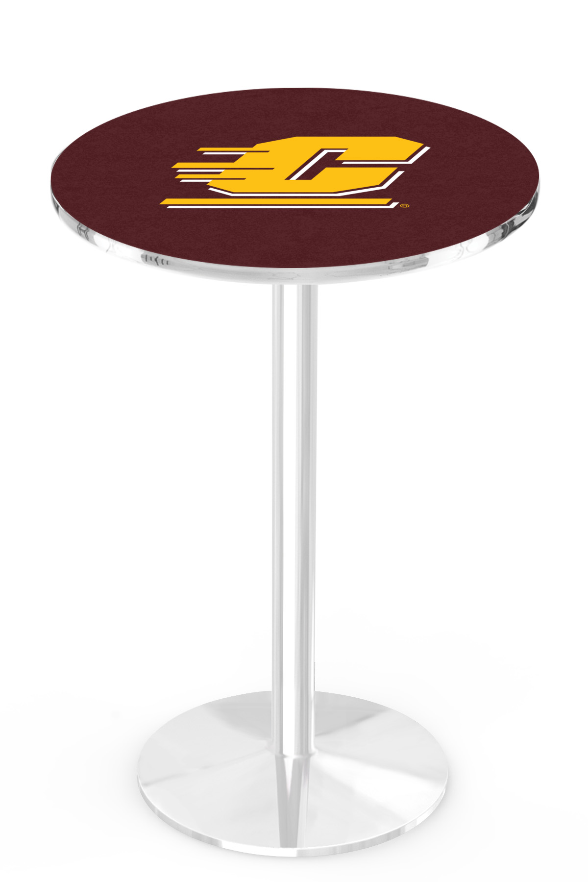 L214 Central Michigan University 36" Tall - 36" Top Pub Table with Chrome Finish