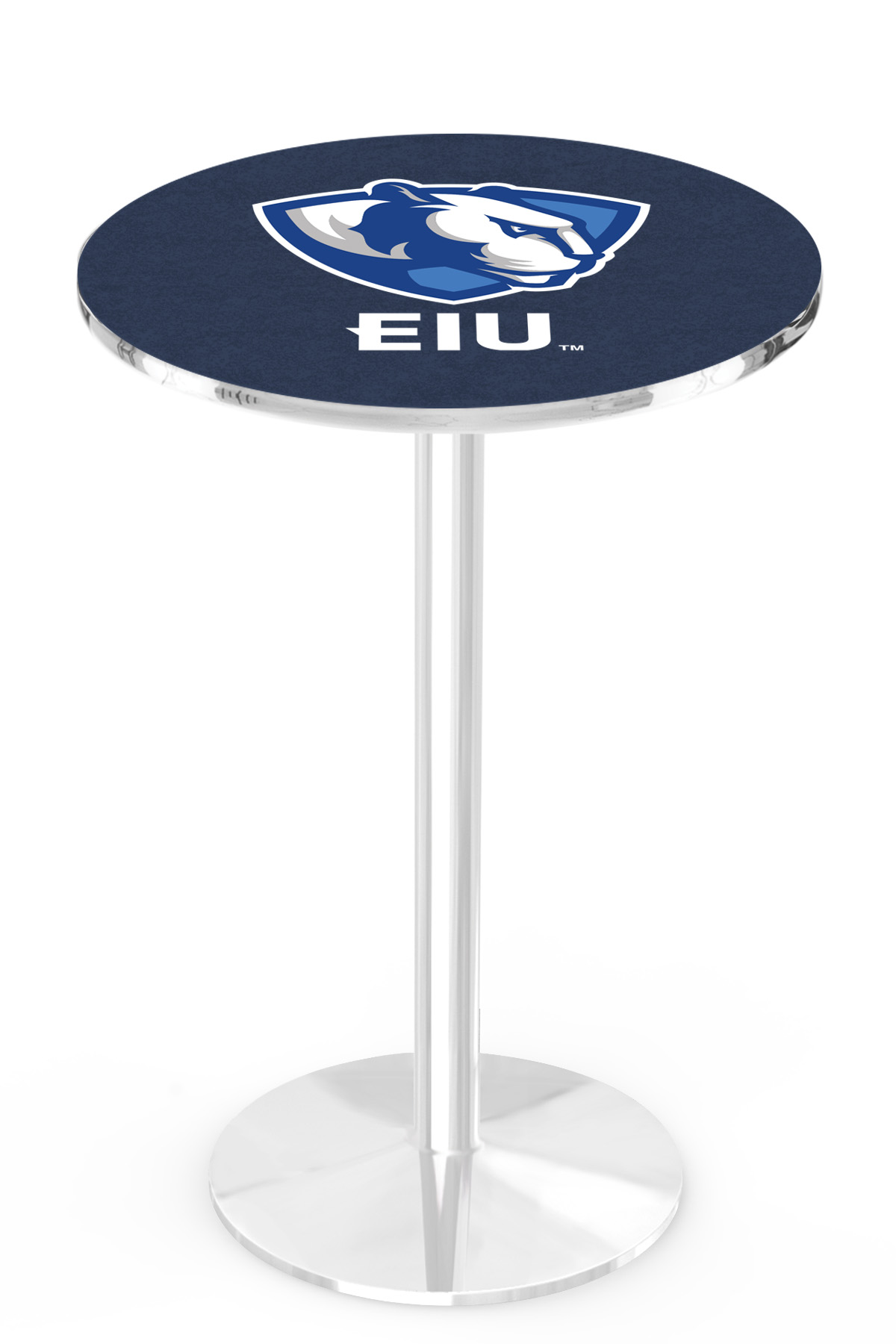L214 Eastern Illinois University 36" Tall - 36" Top Pub Table with Chrome Finish