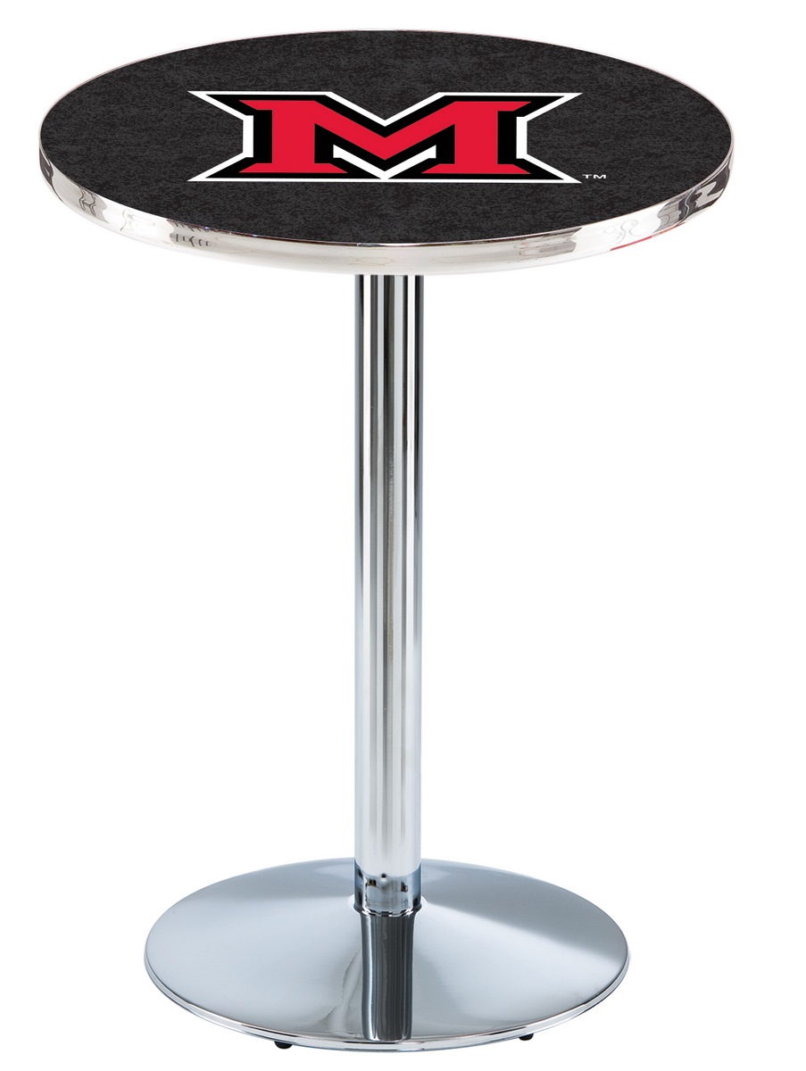 L214 Miami University (OH) 36" Tall - 36" Top Pub Table with Chrome Finish