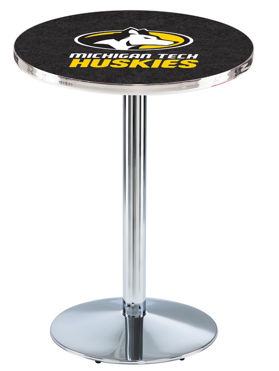 L214 Michigan Tech University 36" Tall - 36" Top Pub Table with Chrome Finish