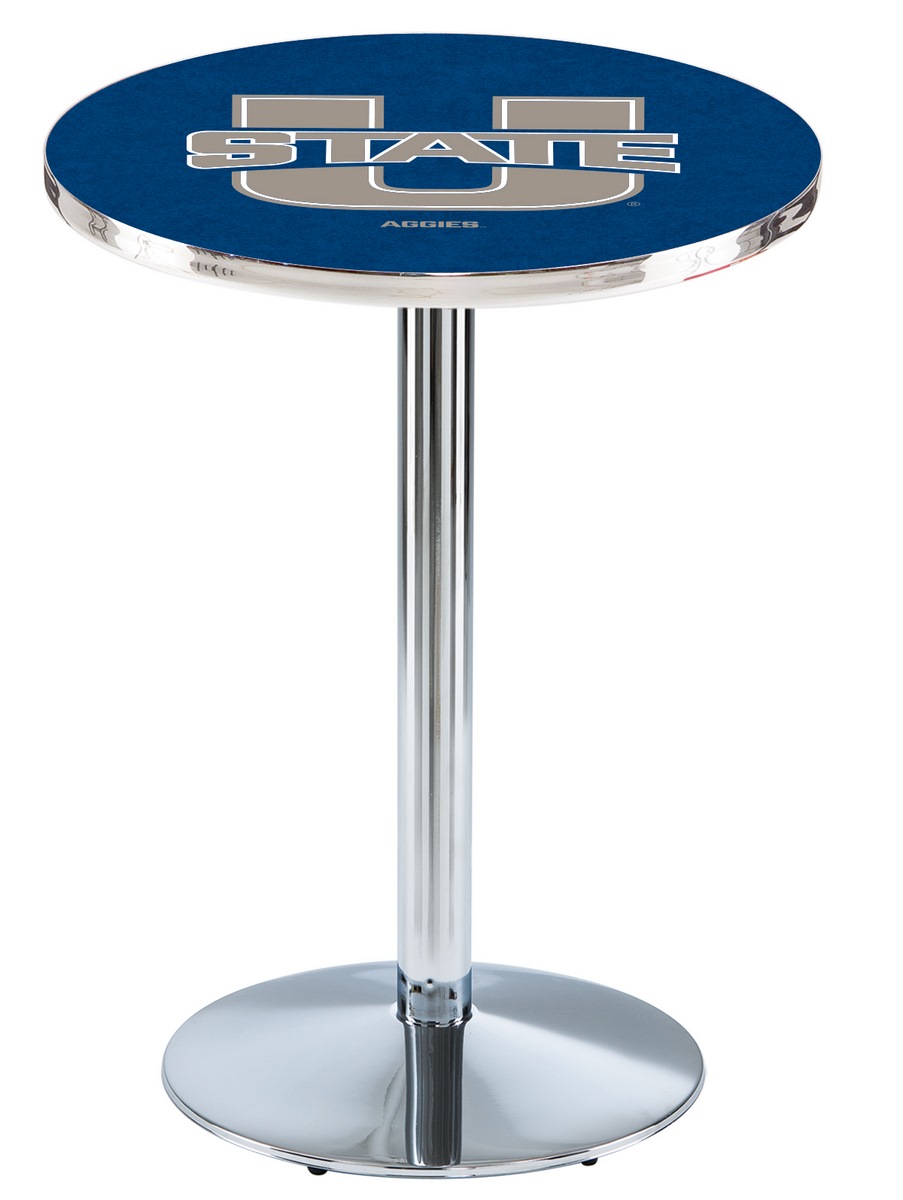 L214 Utah State University 36" Tall - 36" Top Pub Table with Chrome Finish