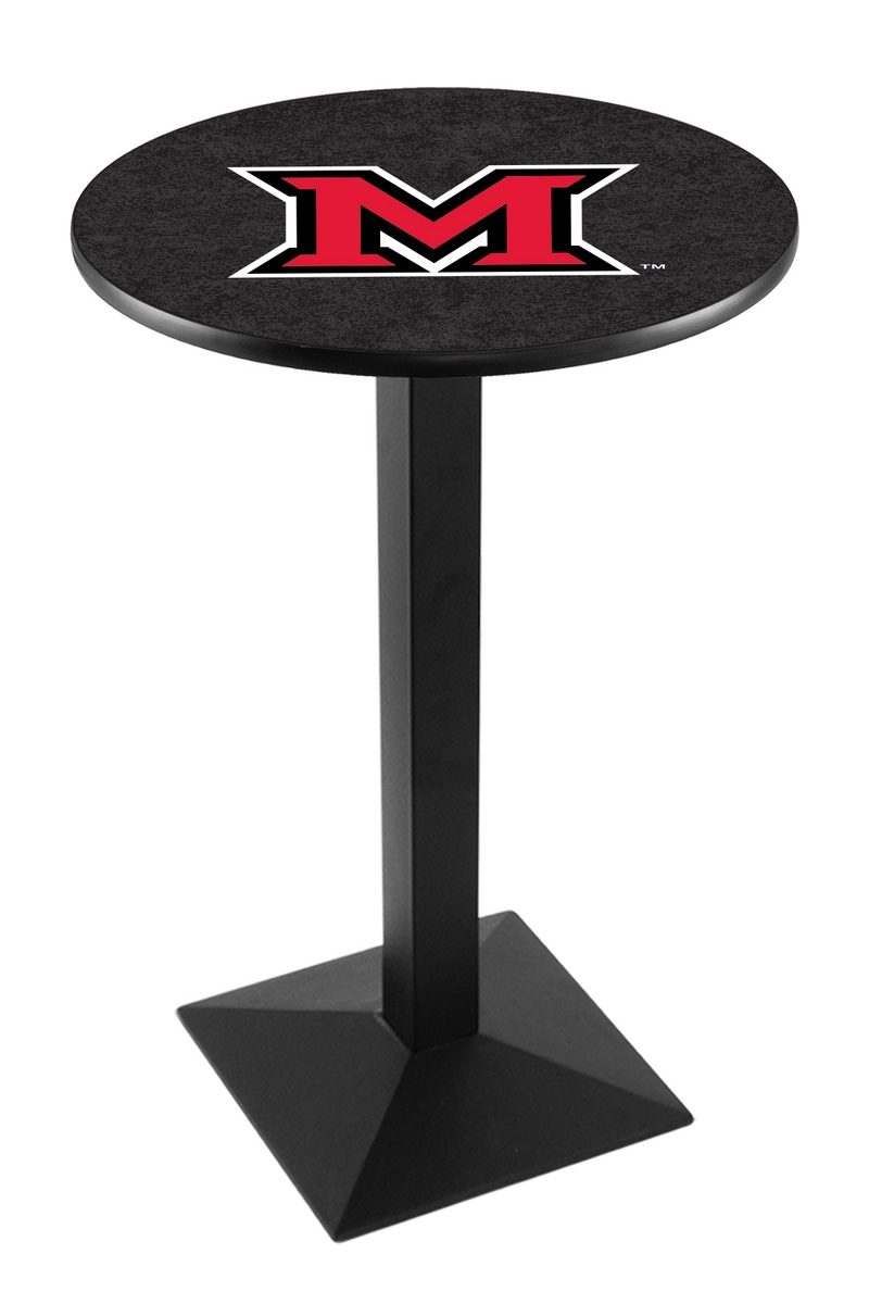 L217 Miami University (OH) 36" Tall - 36" Top Pub Table with Black Wrinkle Finish