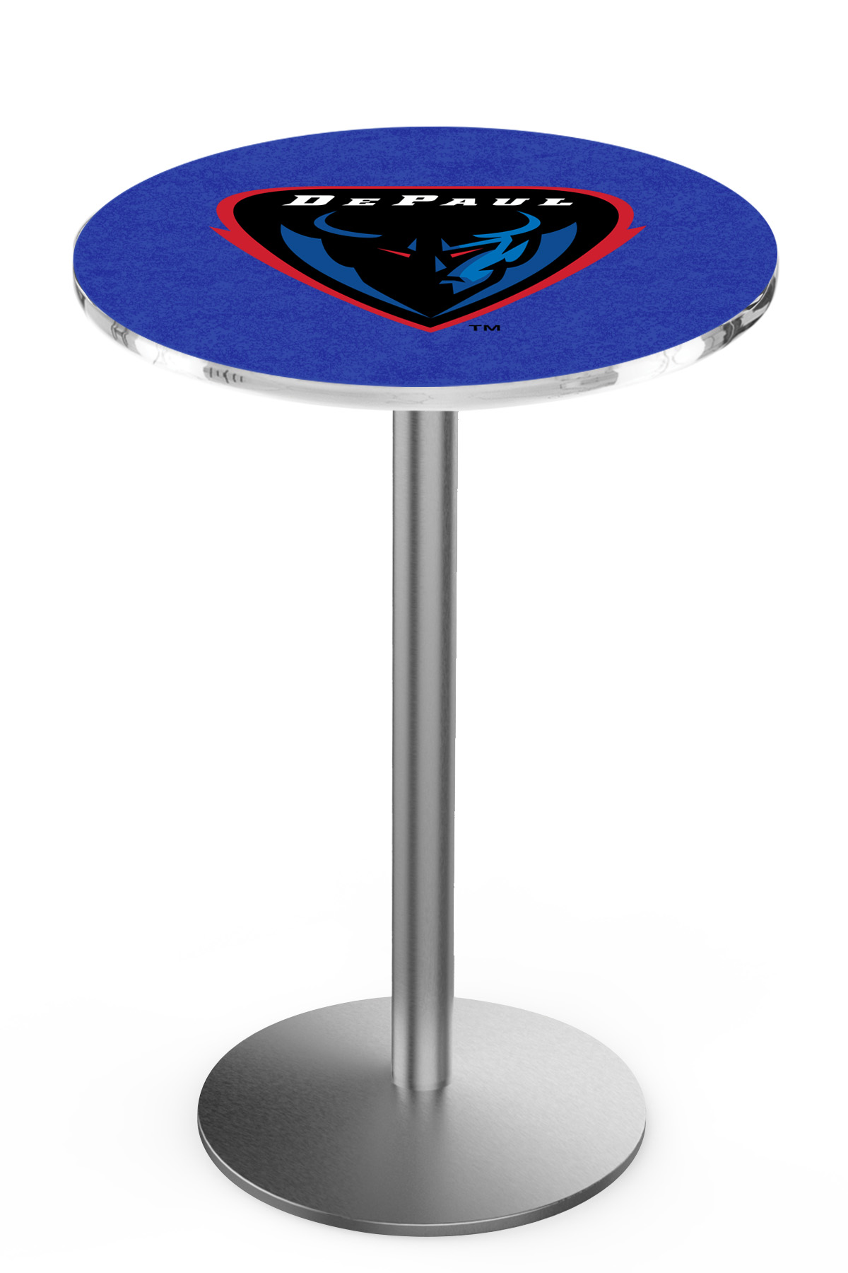 L214 DePaul University 36" Tall - 36" Top Pub Table with Stainless Finish