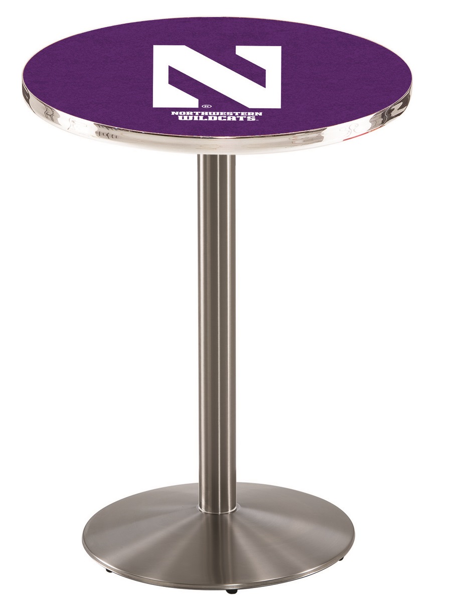 L214 Northwestern University 36" Tall - 36" Top Pub Table with Stainless Finish
