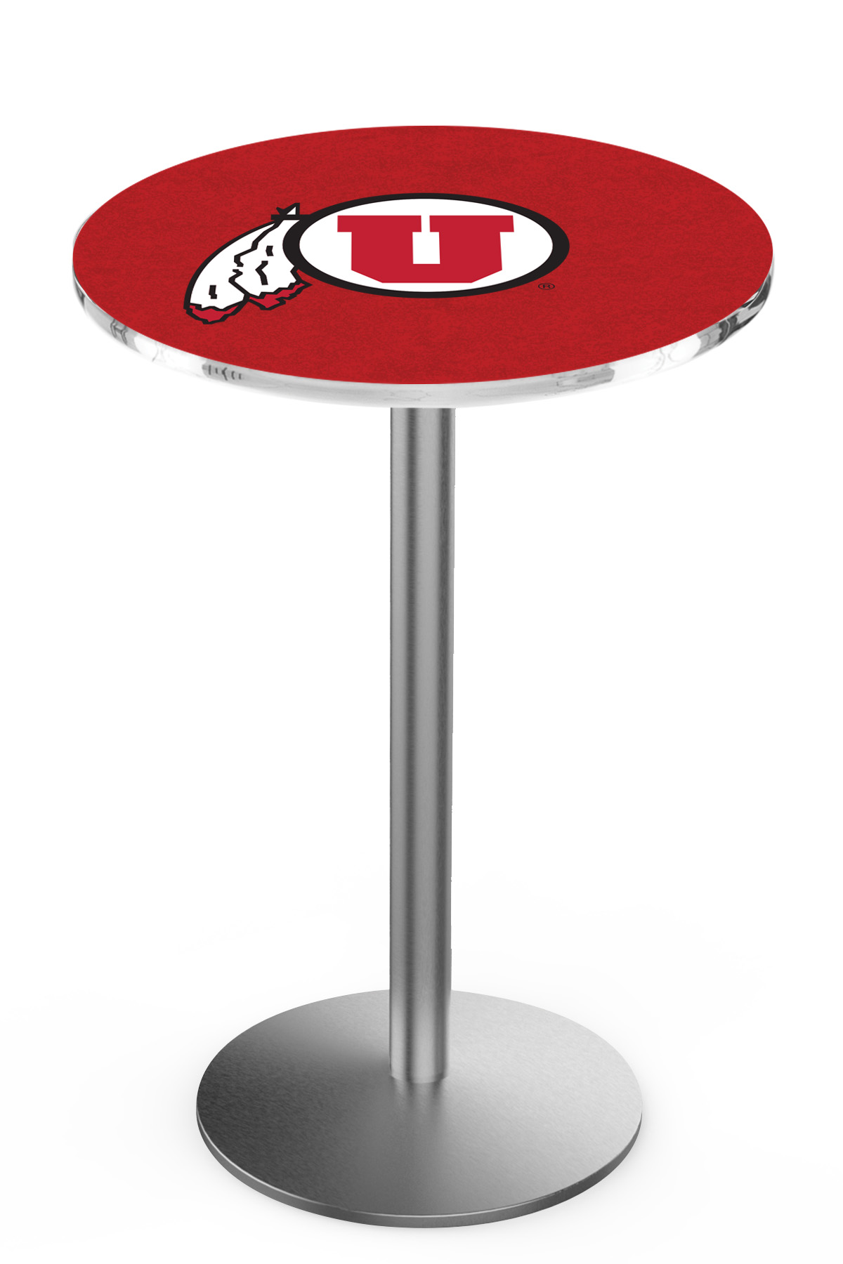 L214 University of Utah 36" Tall - 36" Top Pub Table with Stainless Finish