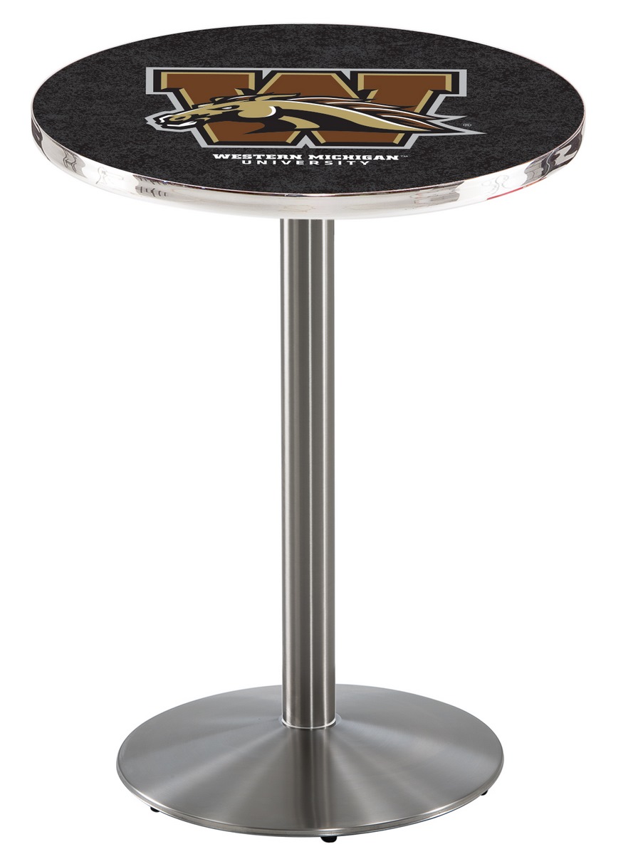 L214 Western Michigan University 36" Tall - 36" Top Pub Table with Stainless Finish
