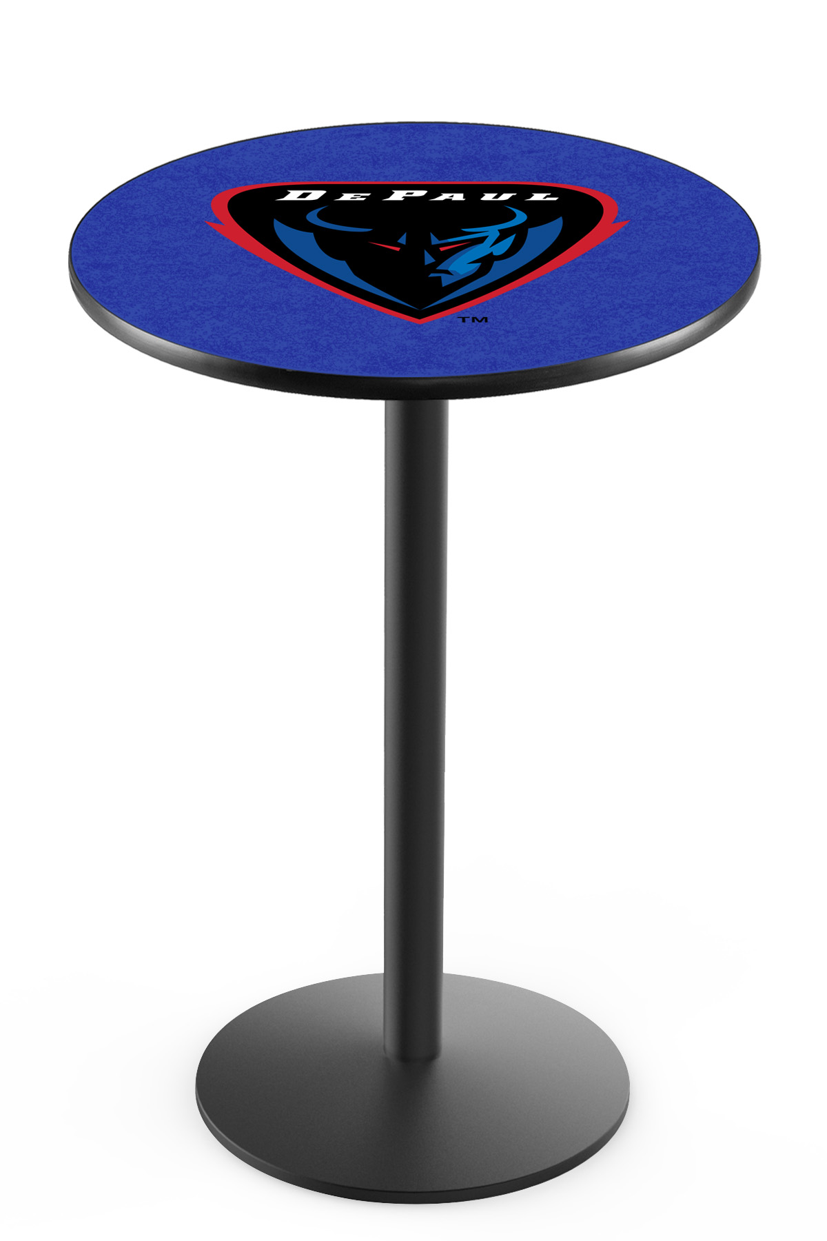 L214 DePaul University 42" Tall - 36" Top Pub Table with Black Wrinkle Finish