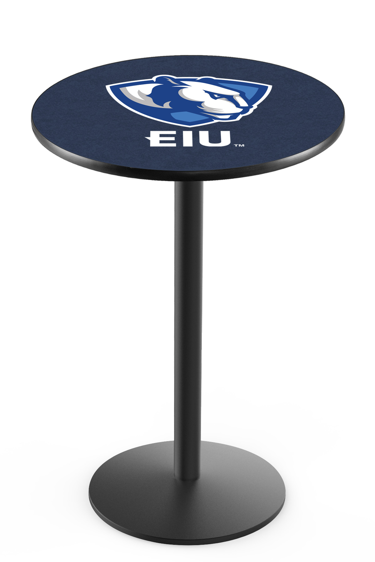 L214 Eastern Illinois University 42" Tall - 36" Top Pub Table with Black Wrinkle Finish