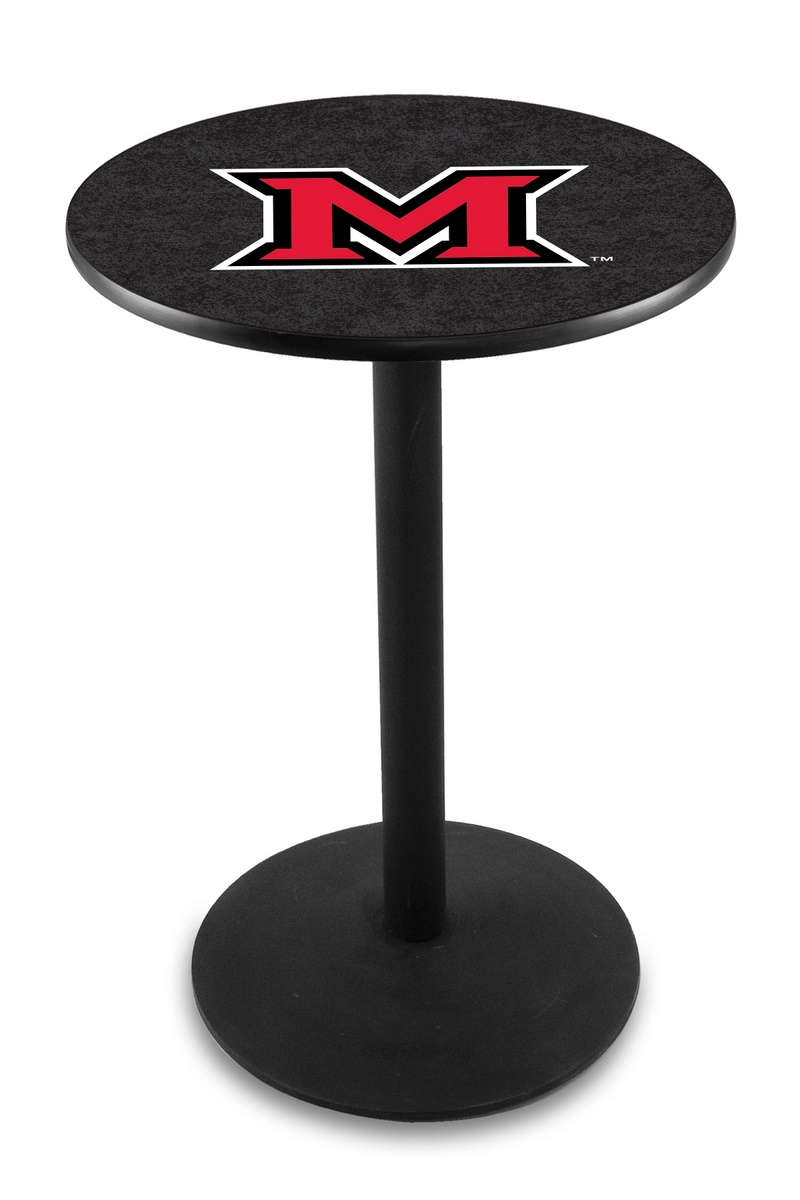 L214 Miami University (OH) 42" Tall - 36" Top Pub Table with Black Wrinkle Finish