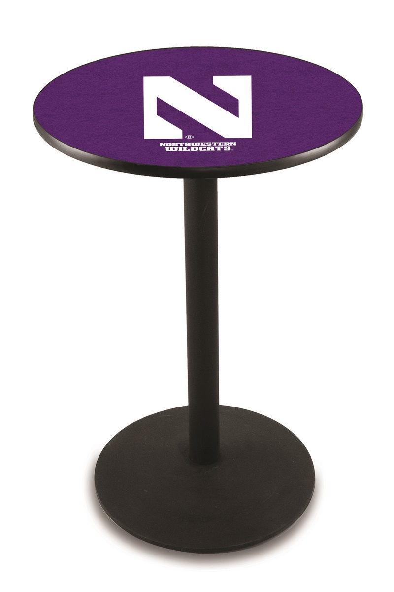 L214 Northwestern University 42" Tall - 36" Top Pub Table with Black Wrinkle Finish