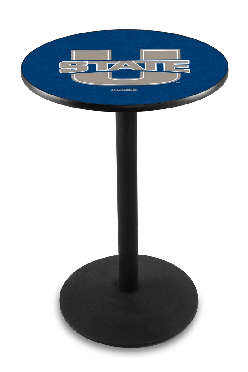 L214 Utah State University 42" Tall - 36" Top Pub Table with Black Wrinkle Finish