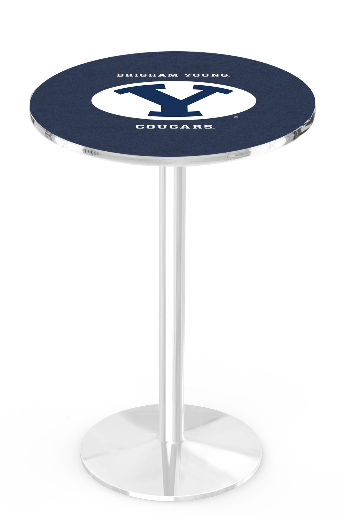 L214 Brigham Young University 42" Tall - 36" Top Pub Table with Chrome Finish