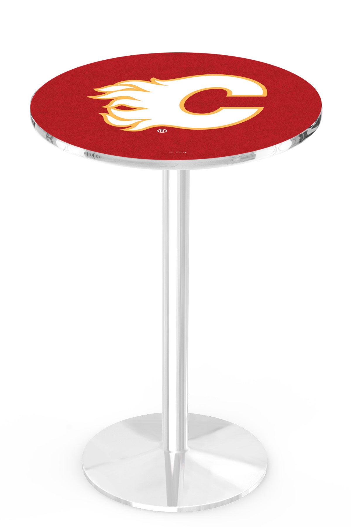 L214 Calgary Flames 42" Tall - 36" Top Pub Table with Chrome Finish