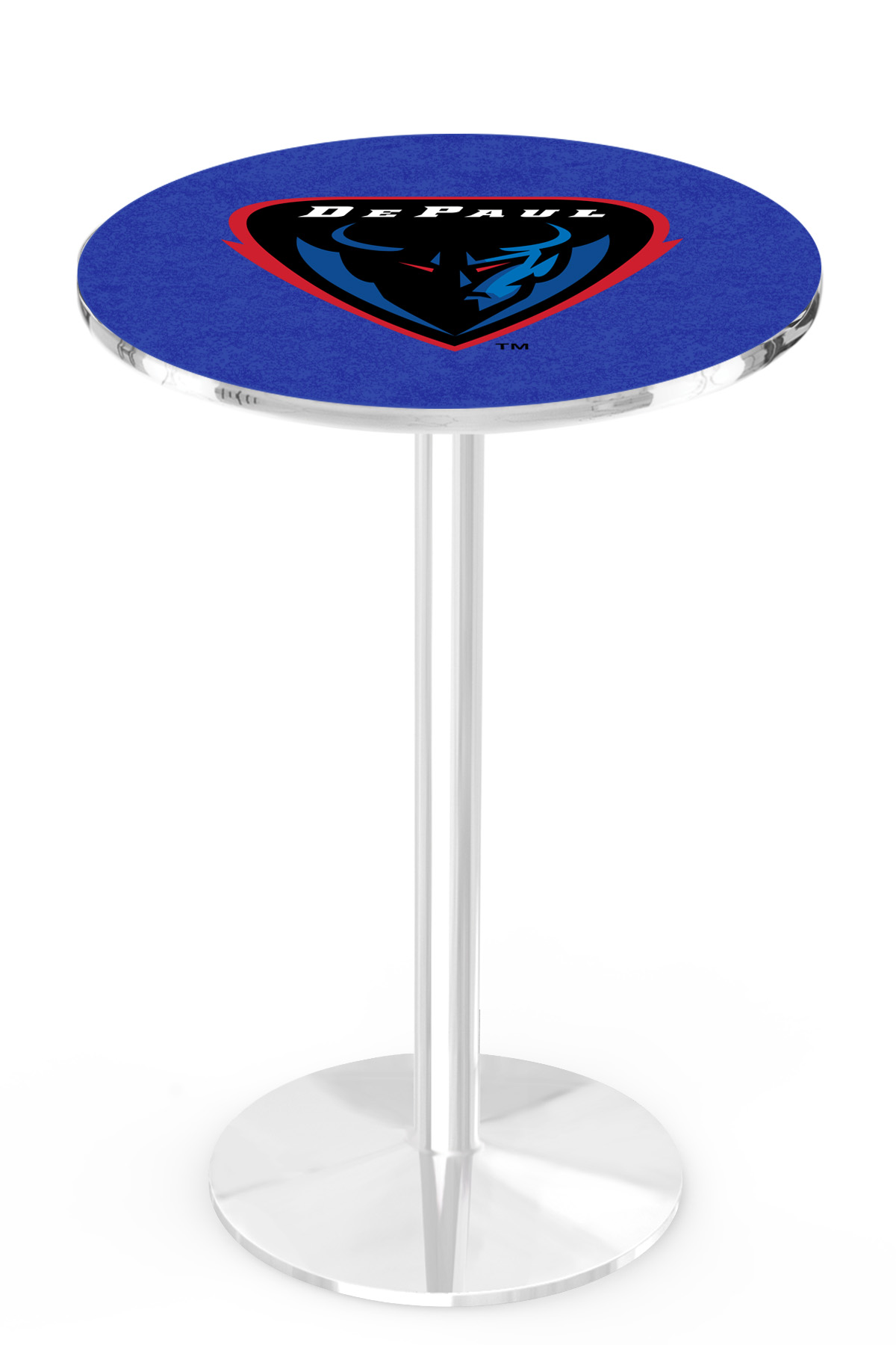 L214 DePaul University 42" Tall - 36" Top Pub Table with Chrome Finish
