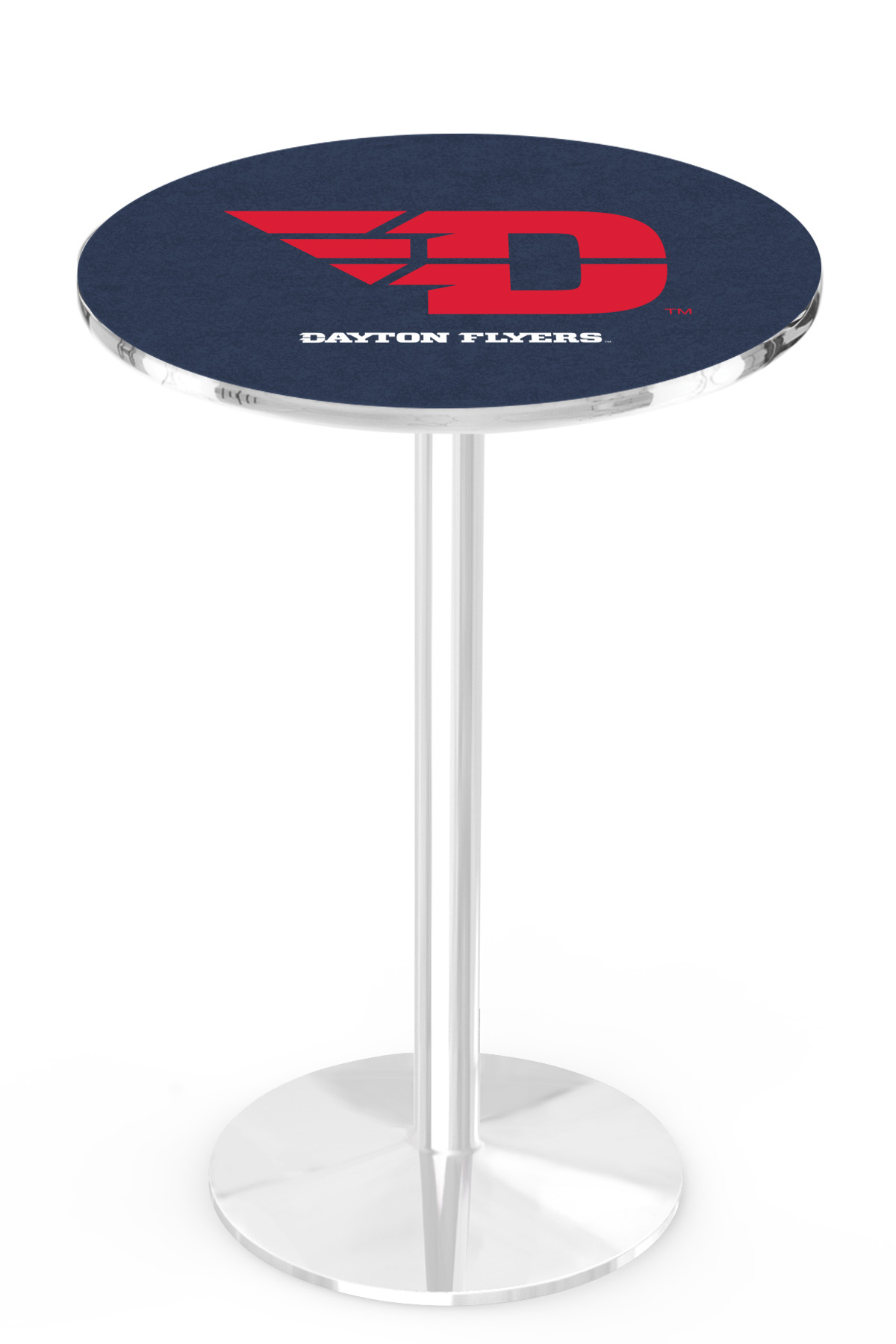 L214 University of Dayton 42" Tall - 36" Top Pub Table with Chrome Finish