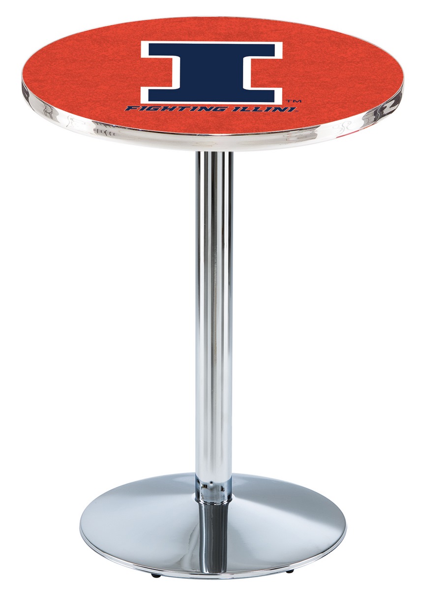 L214 University of Illinois 42" Tall - 36" Top Pub Table with Chrome Finish