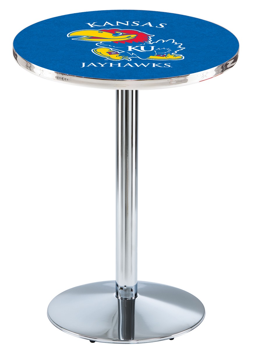L214 University of Kansas 42" Tall - 36" Top Pub Table with Chrome Finish