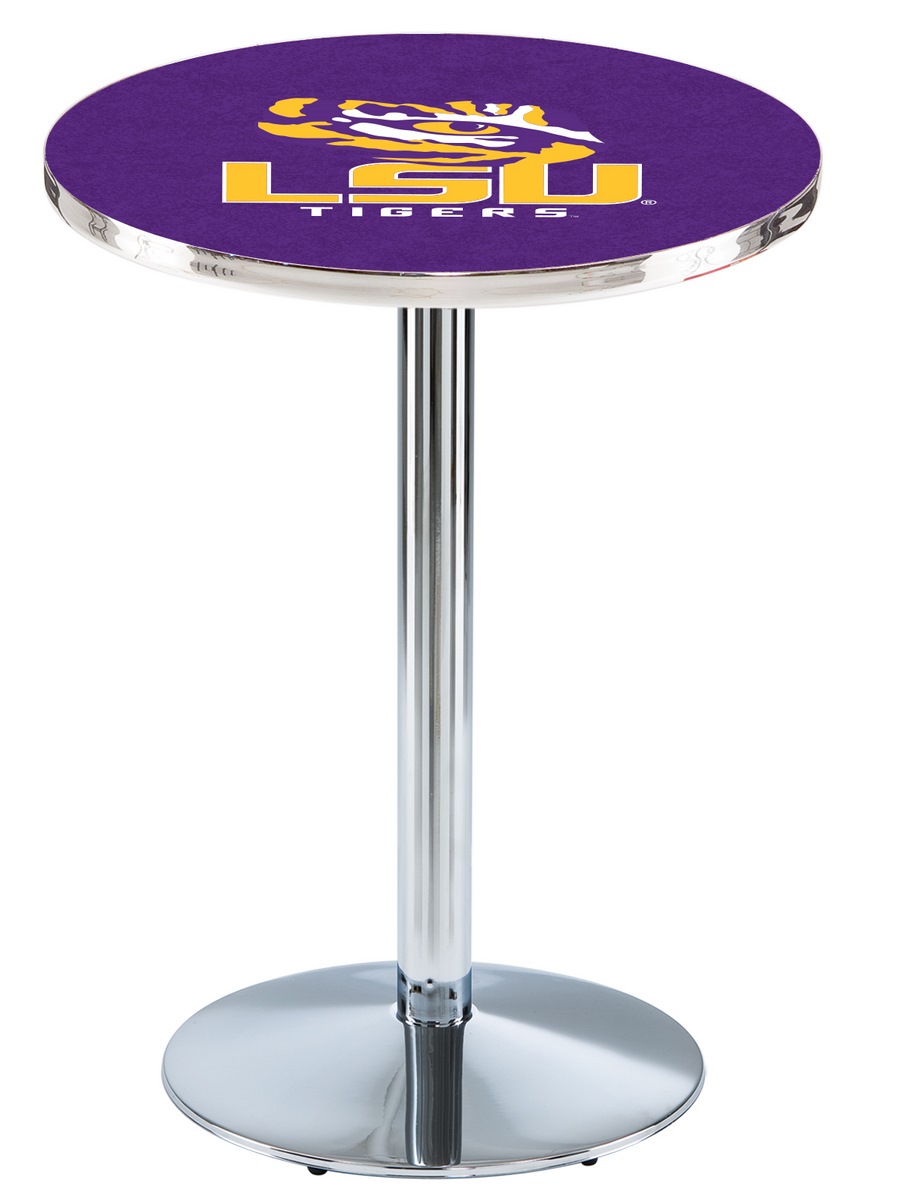 L214 Louisiana State University 42" Tall - 36" Top Pub Table with Chrome Finish